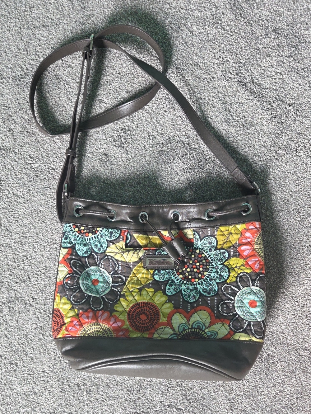 Vera Bradley Multicolor Floral Quilted Crossbody with Brown Trim